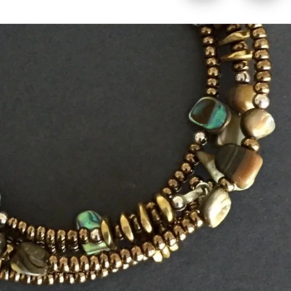 Silpada Sterling Sllver Bronze Brass Abalone Shell Glass Seed Bead Wrap Bracelet - Picture 3 of 6